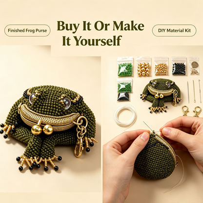🐸 Frog Coin Purse Collection – Ready-Made Fabric Purse & Beaded Craft Kit