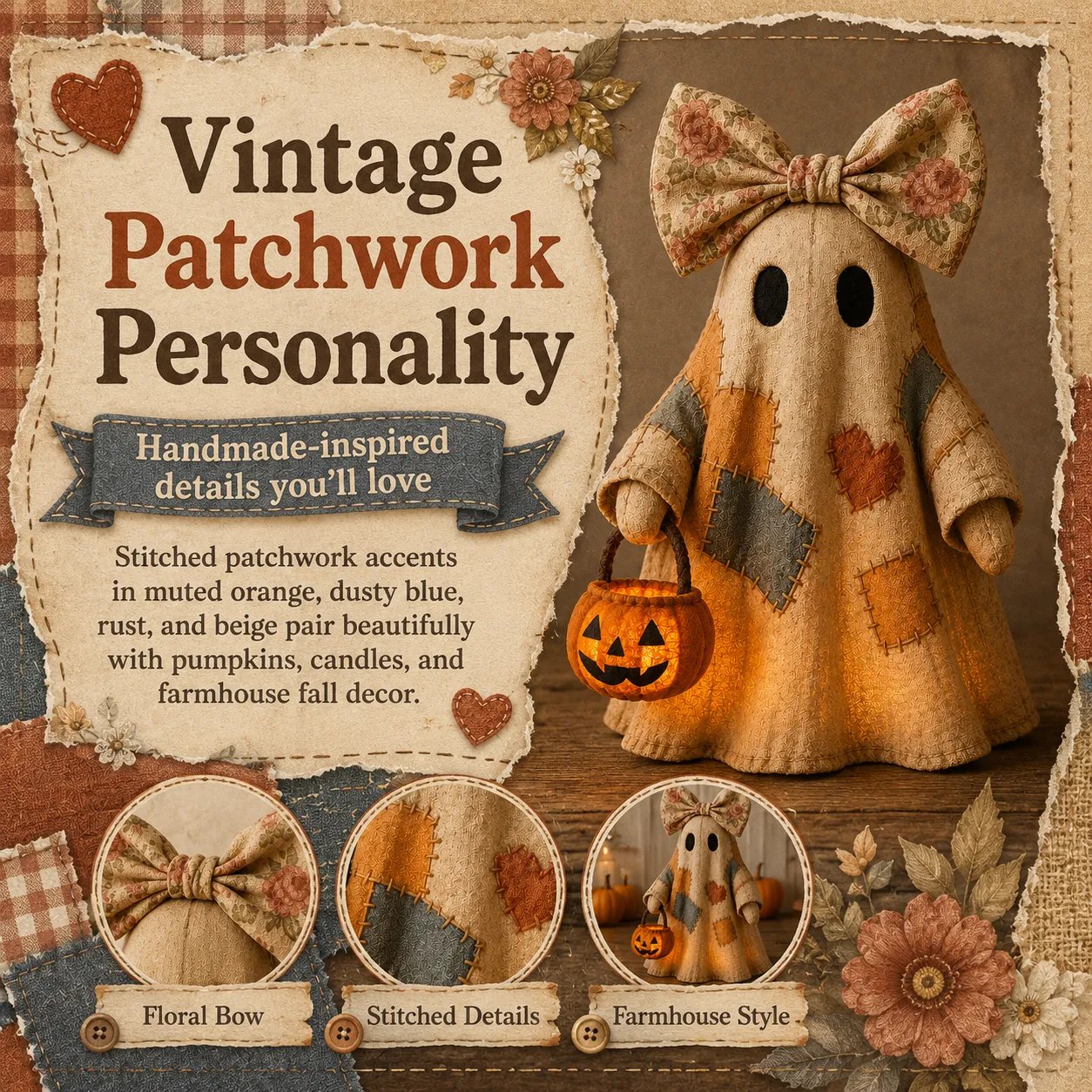 🎃LIMITED-TIME OFFER – Lighted Vintage Patchwork Ghost ✨