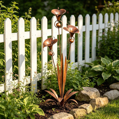 🏡Three Calla Lilies Garden Stake with Bells