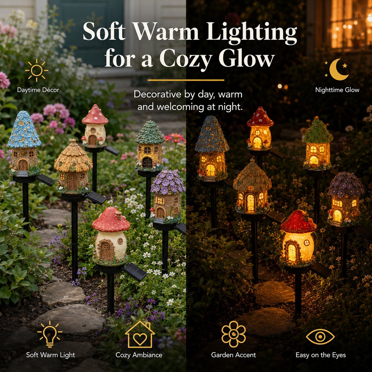 ⭐Zero Electric Bill! All Weather Fairy House Solar Garden Stake Lights