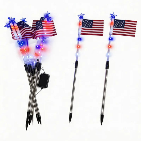 7 Solar American Flag Pathway Lights – Red, White & Blue Yard Glow for 250th Independence Celebration 🇺🇸✨