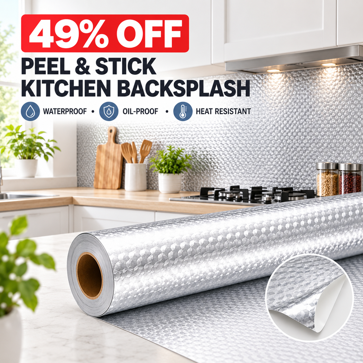 🎁Last Day Promotion 49% OFF🔥Kitchen Peel and Stick Wallpaper Backsplash Waterproof Kitchen Stickers - Silver / Buy 1