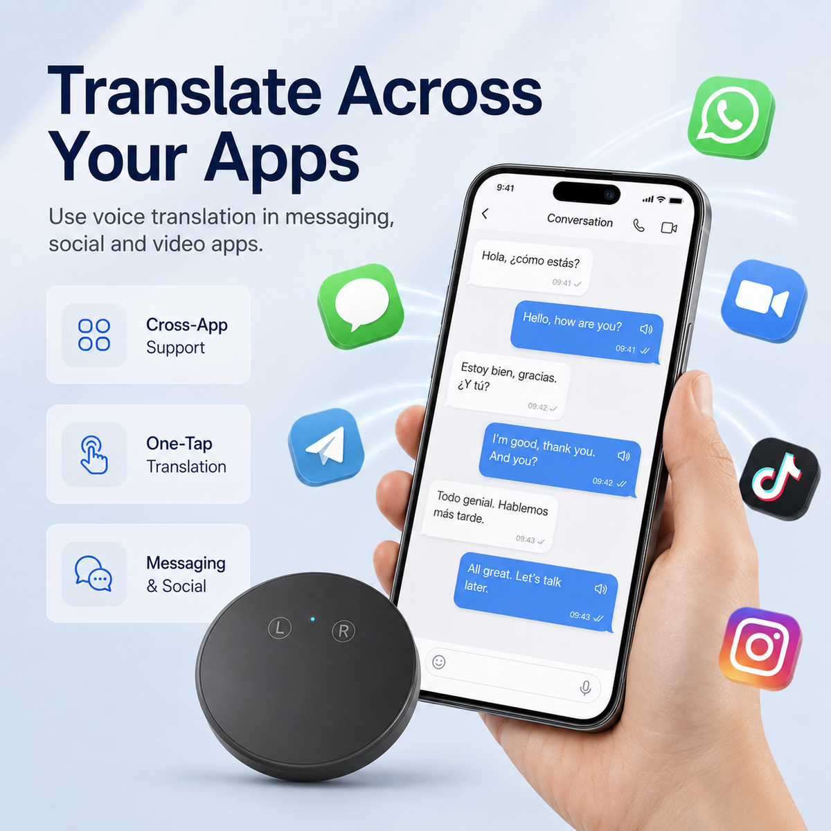 🔥 50% OFF + FREE Shipping! AI Language Translator – Real-Time Two-Way Voice Translation, 96+ Languages, iOS & Android Compatible