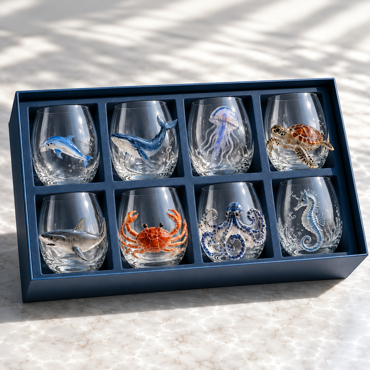 🌊 7-Piece Legendary Ocean Treasure Crystal Set for Whiskey Lovers & Home Bar Collectors ⚓✨