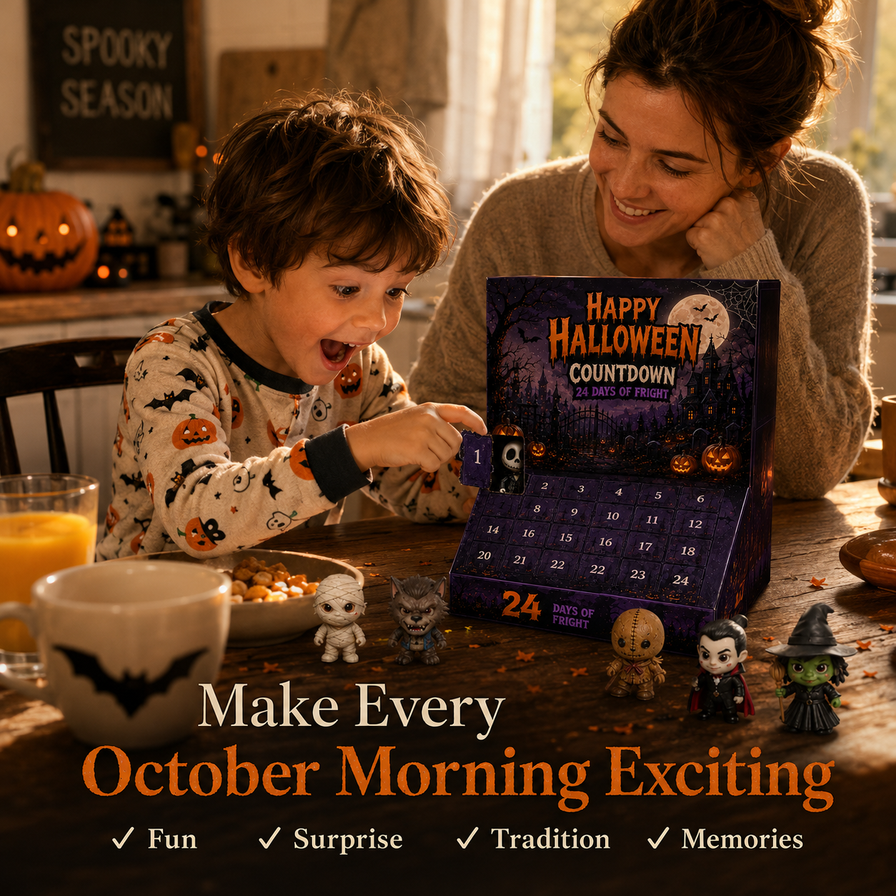 🔥Limited 50% OFF🎃 Halloween Countdown Blind Box | 👻 24 Days of Spooky Surprises 🕯️ One Mystery Figure Every Day ✨ Collect, Display & Celebrate Halloween Fun!