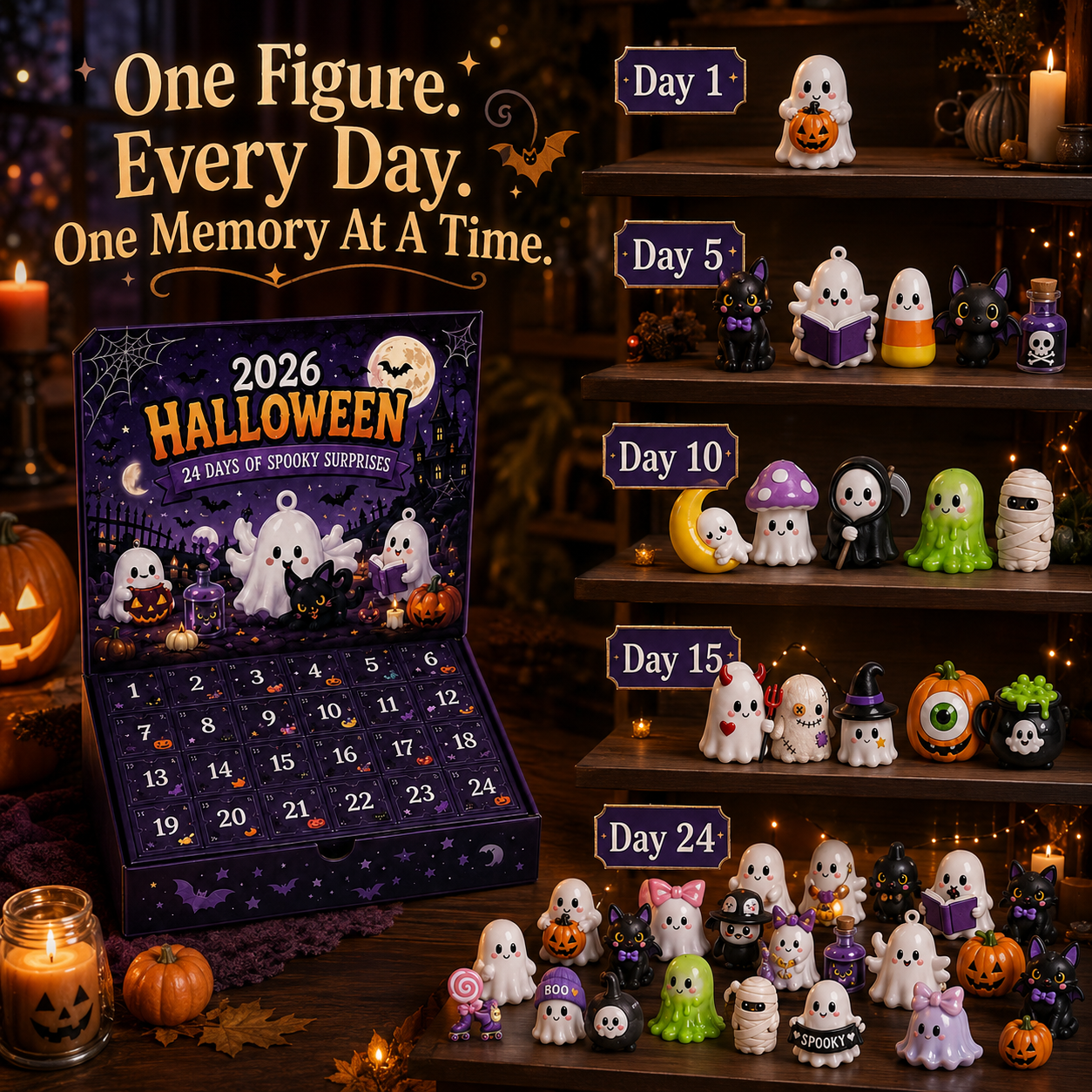 🔥Limited 50% OFF🎃 Halloween Countdown Blind Box | 👻 24 Days of Spooky Surprises 🕯️ One Mystery Figure Every Day ✨ Collect, Display & Celebrate Halloween Fun!