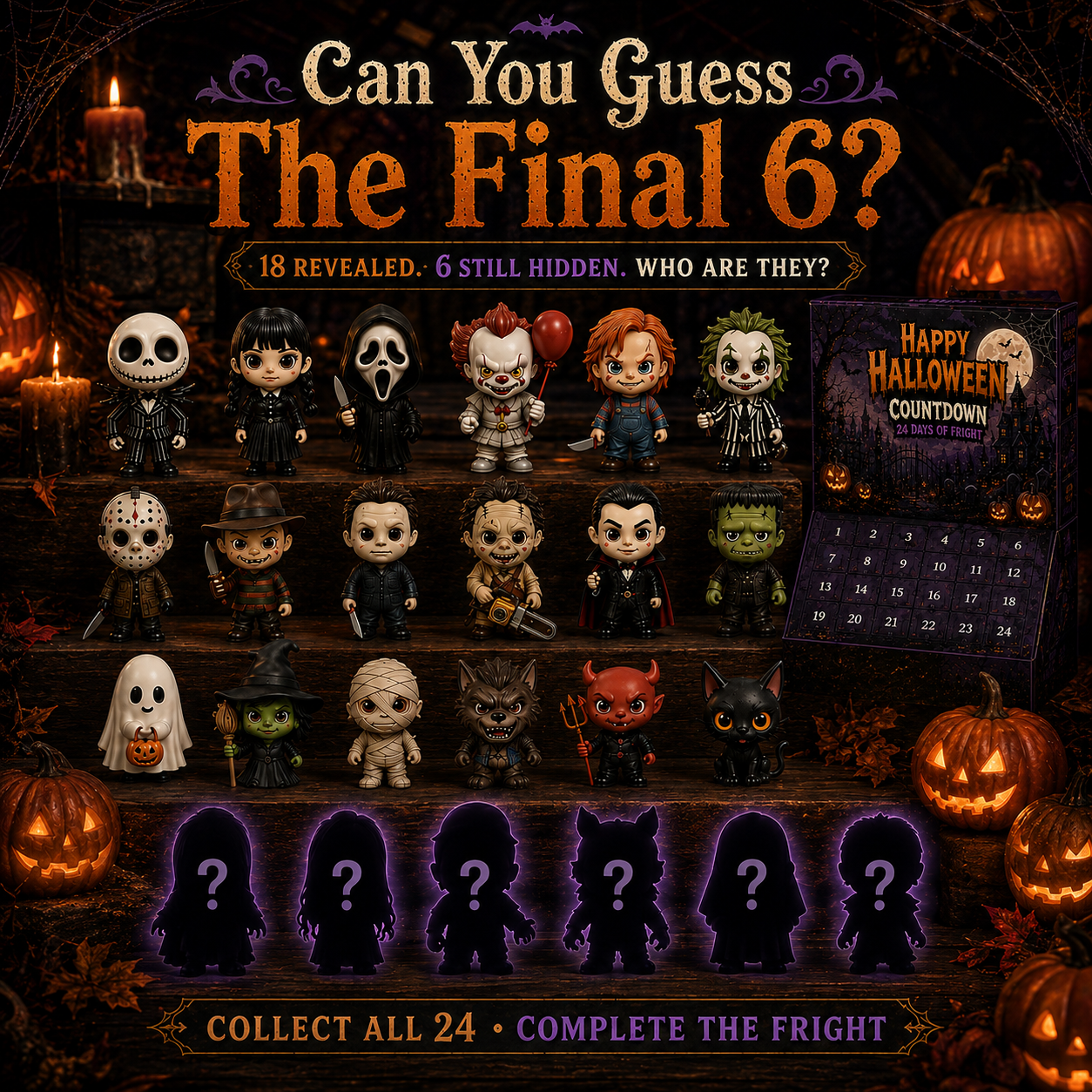 🔥Limited 50% OFF🎃 Halloween Countdown Blind Box | 👻 24 Days of Spooky Surprises 🕯️ One Mystery Figure Every Day ✨ Collect, Display & Celebrate Halloween Fun!