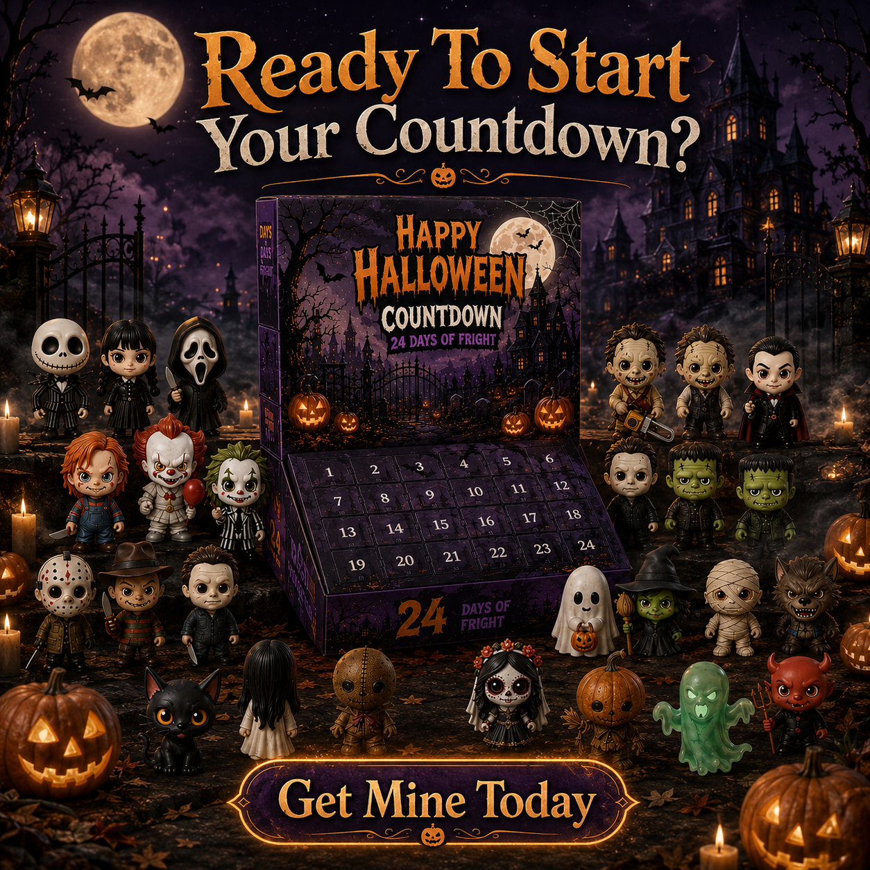 🔥Limited 50% OFF🎃 Halloween Countdown Blind Box | 👻 24 Days of Spooky Surprises 🕯️ One Mystery Figure Every Day ✨ Collect, Display & Celebrate Halloween Fun!