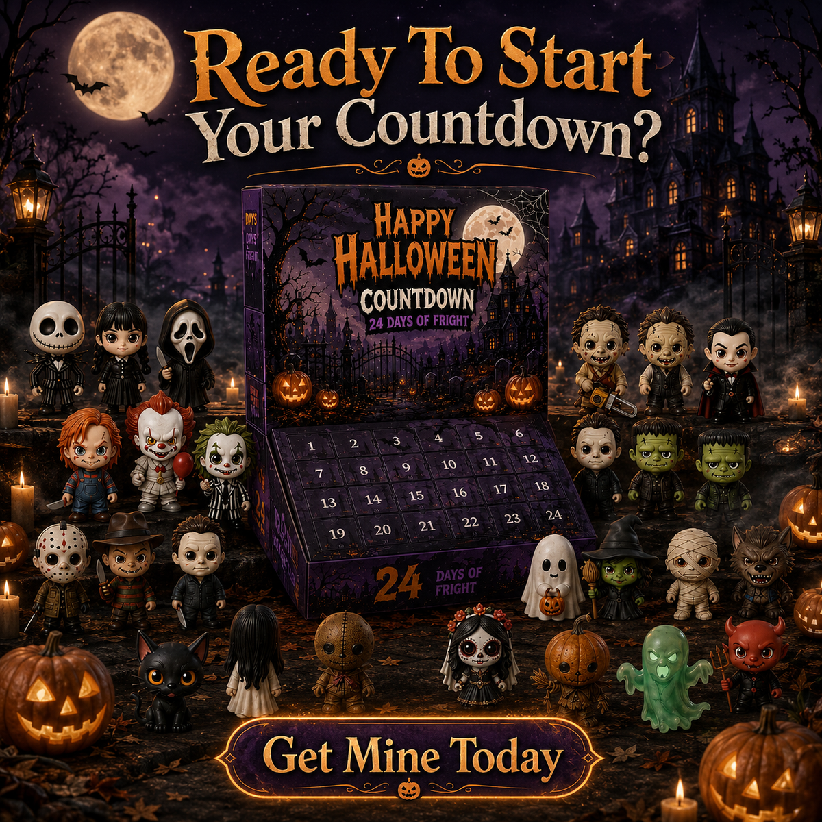 🔥Limited 50% OFF🎃 Halloween Countdown Blind Box | 👻 24 Days of Spooky Surprises 🕯️ One Mystery Figure Every Day ✨ Collect, Display & Celebrate Halloween Fun!