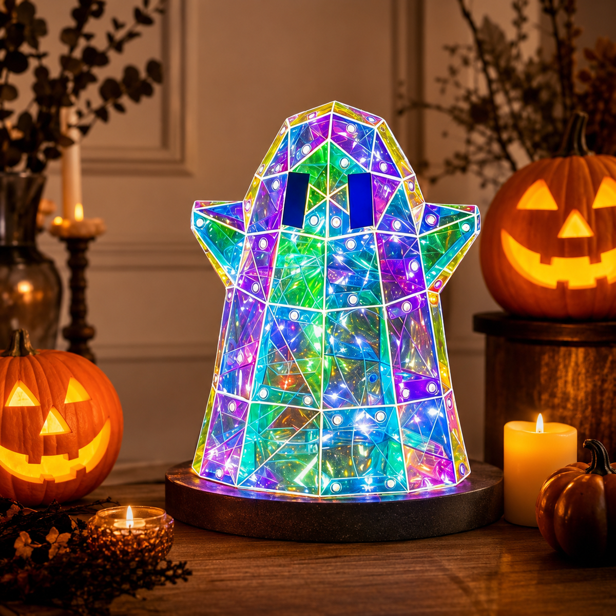 👻 Halloween Glowing Ghost LED Decor – Stained Glass Style🎃