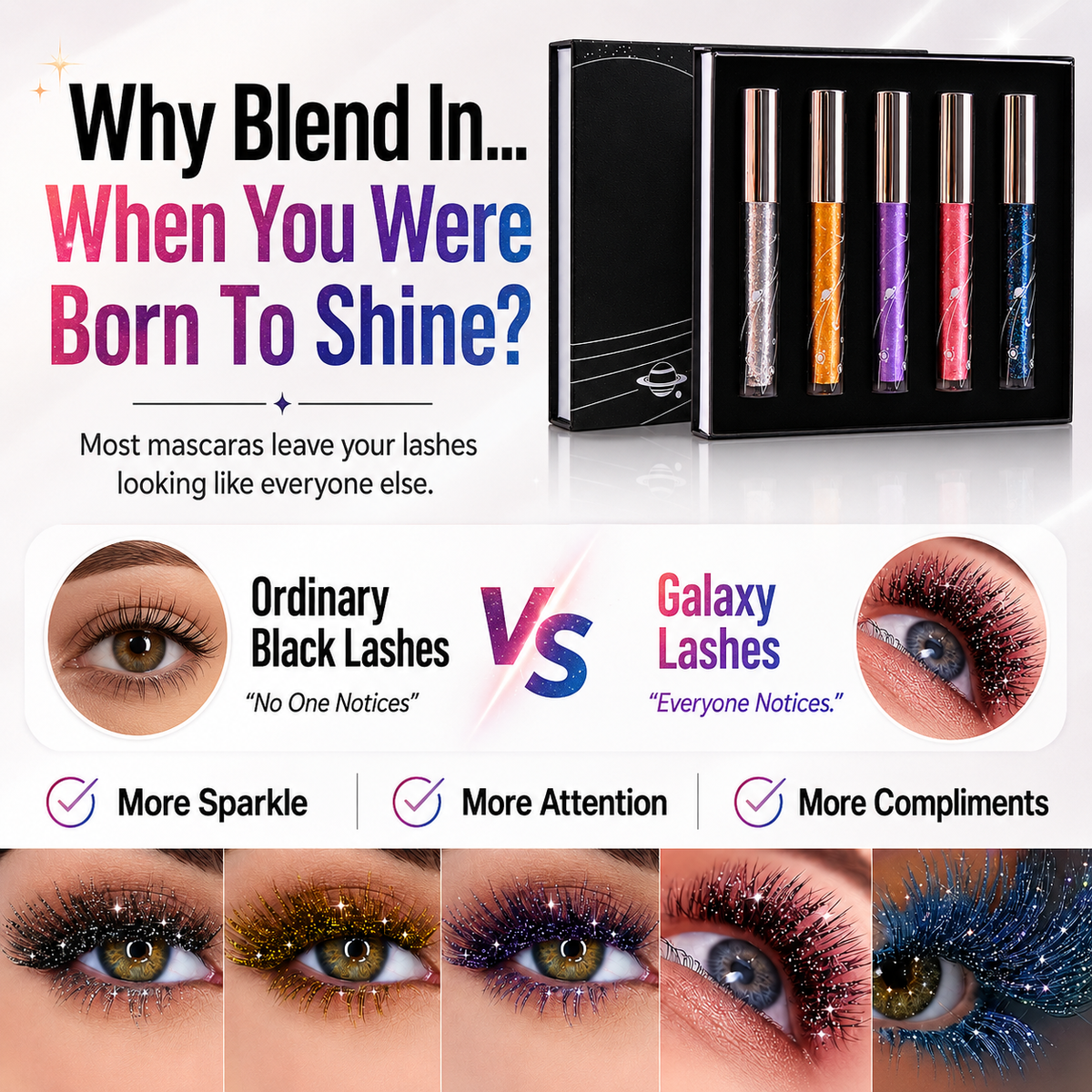 🔥Last Day 50% OFF🌈5-Color Glitter Mascara 🌟Set – Sparkling Lash Makeup Gift Kit🌈✨Mascara✨