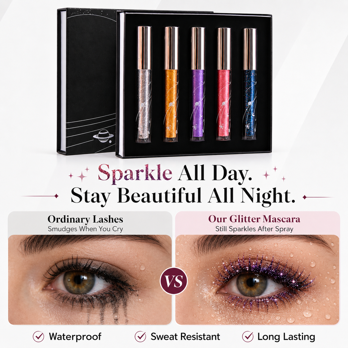 🔥Last Day 50% OFF🌈5-Color Glitter Mascara 🌟Set – Sparkling Lash Makeup Gift Kit🌈✨Mascara✨