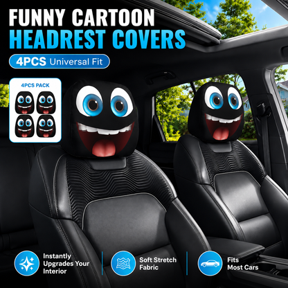 🔥HOT SALE 55% OFF😆 Funny Cartoon Car Headrest Covers – 2PCS Universal Fit 🚗