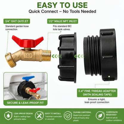 💧 Universal IBC Tote Adapter Kit with Brass Valve – Leak-Proof Garden Hose Connector🚰🌱