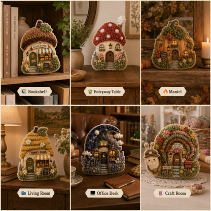 🍄 Whimsical Mushroom Village Punch Needle Kit – 3D DIY Fabric Art Craft
