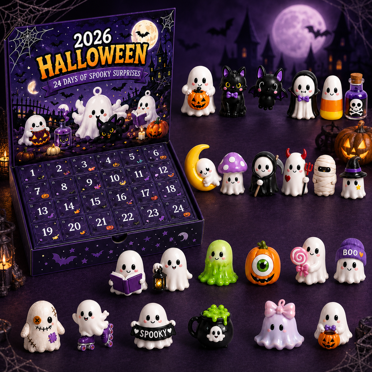 🔥Limited 50% OFF🎃 Halloween Countdown Blind Box | 👻 24 Days of Spooky Surprises 🕯️ One Mystery Figure Every Day ✨ Collect, Display & Celebrate Halloween Fun!