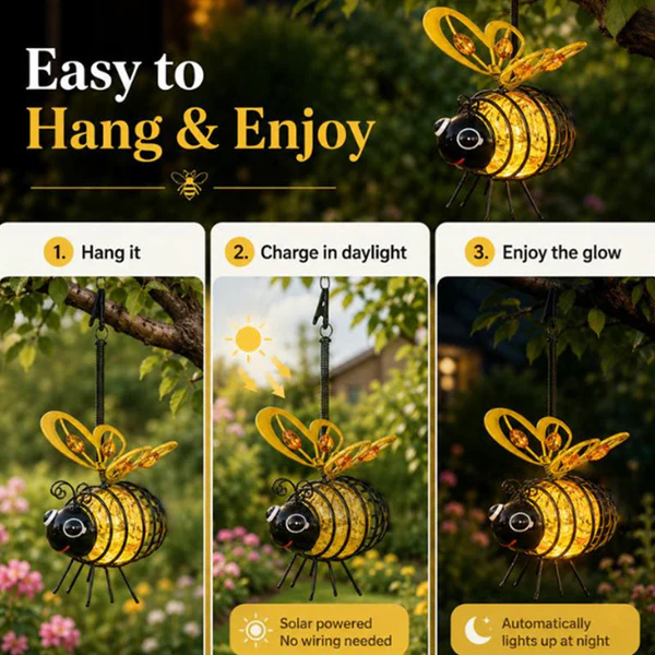 🌙🍃🪴 LIMITED-TIME 55% OFF! Hanging Solar Bee Light – Spread Joy Day and Night 🌞🌜
