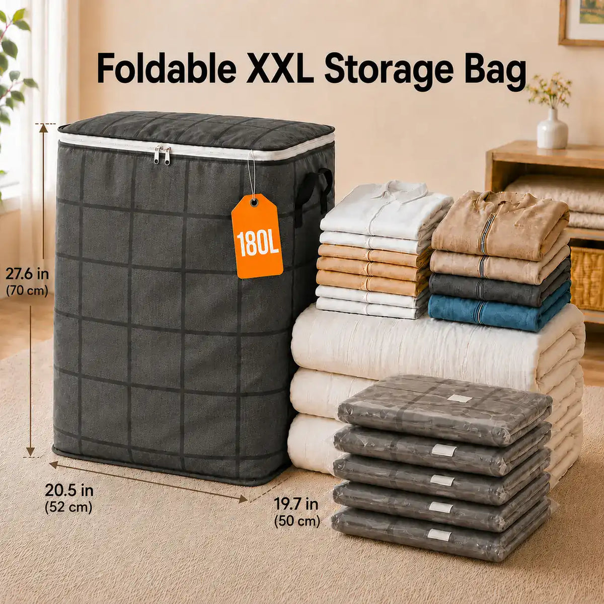 🔥 LIMITED-TIME 50% OFF –180L Foldable XXL Storage Bag for Clothes & Bedding