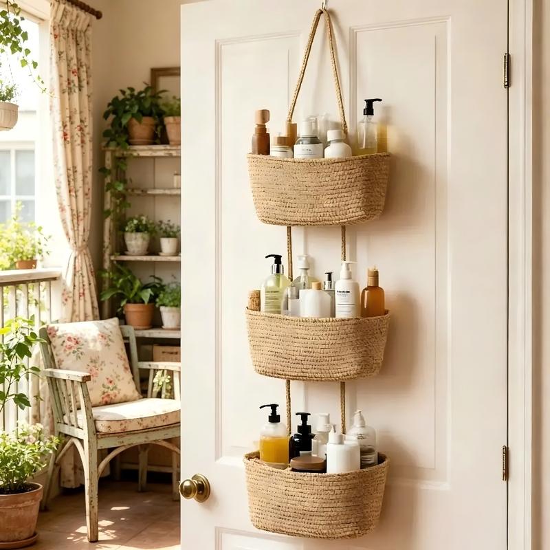 🧺3-Tier Woven Hanging Basket Organizer – Space-Saving Wall Storage for Any Room