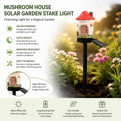 ✨ Solar Mushroom Cottage Garden Light – Warm Fairy-Tale Glow for Flower Beds