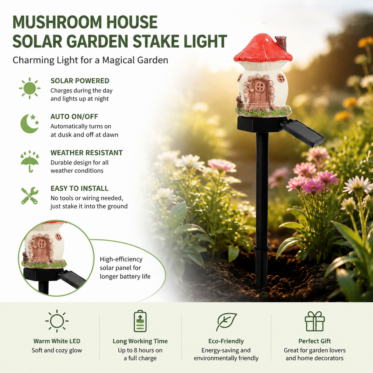 🌙✨✨Solar Mushroom Cottage Garden Light – Warm Fairy-Tale Glow for Flower Beds
