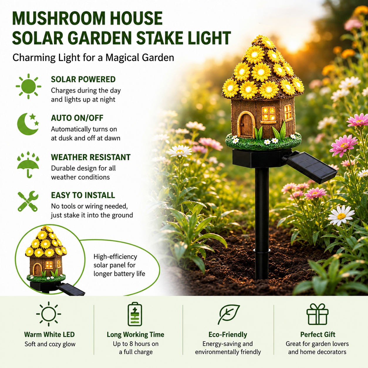 🌙✨✨Solar Mushroom Cottage Garden Light – Warm Fairy-Tale Glow for Flower Beds