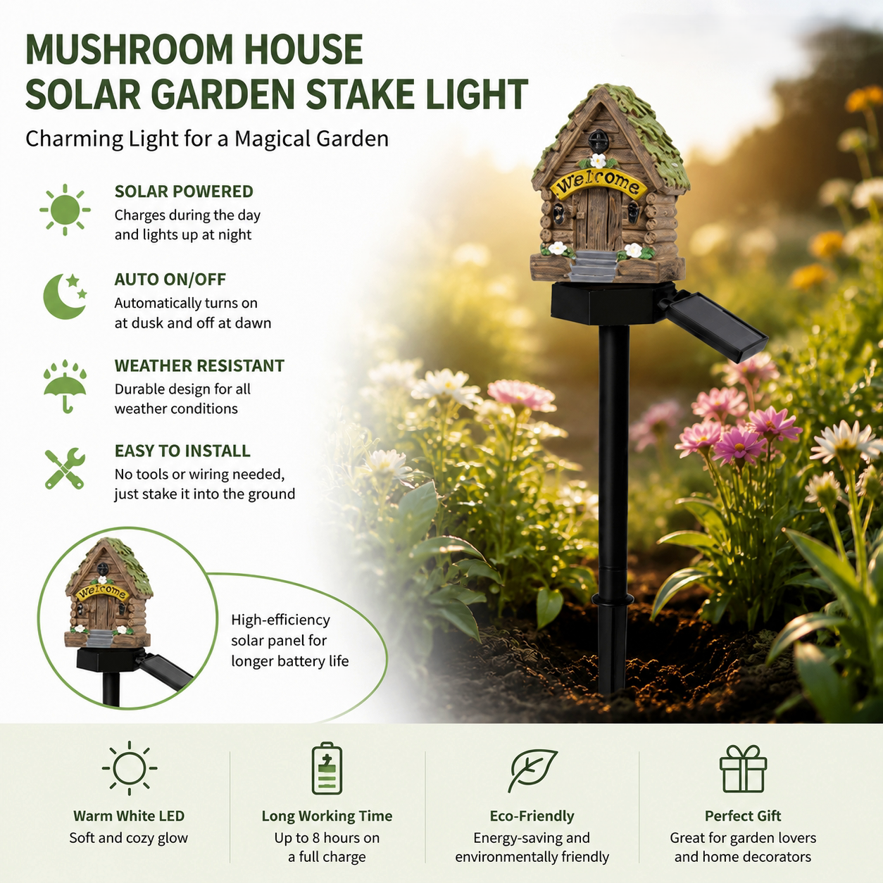 🔥Last Day 55% OFF 🔥 Solar Fairy-Tale Mushroom Cottage Garden Light
