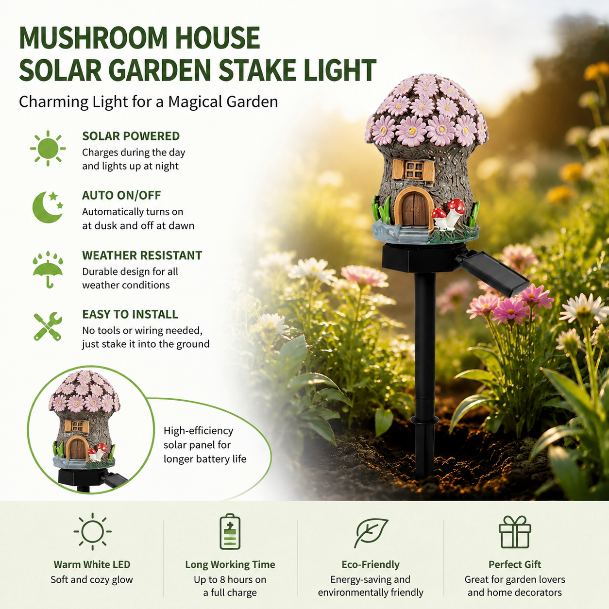 🌙✨✨Solar Mushroom Cottage Garden Light – Warm Fairy-Tale Glow for Flower Beds