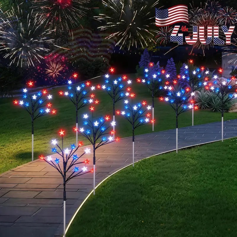 7 Solar American Flag Pathway Lights – Red, White & Blue Yard Glow for 250th Independence Celebration 🇺🇸✨