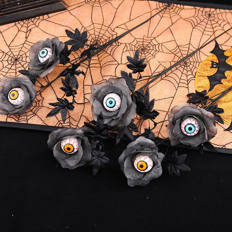 👁️ Creepy Eyeball Flower Bouquet – Gothic Halloween Artificial Floral Centerpiece for Home Décor