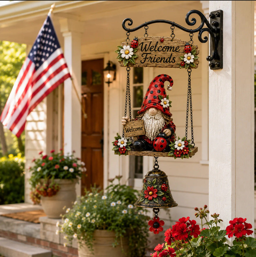 Rustic Garden Gnome Bell – Bee-Themed Farmhouse Outdoor Decor 🌼