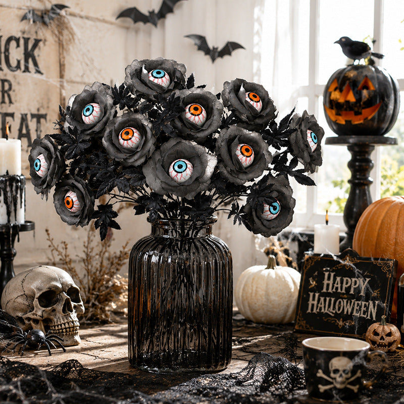 👁️ Creepy Eyeball Flower Bouquet – Gothic Halloween Artificial Floral Centerpiece for Home Décor