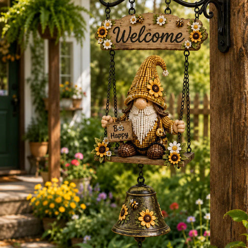Rustic Garden Gnome Bell – Bee-Themed Farmhouse Outdoor Decor 🌼