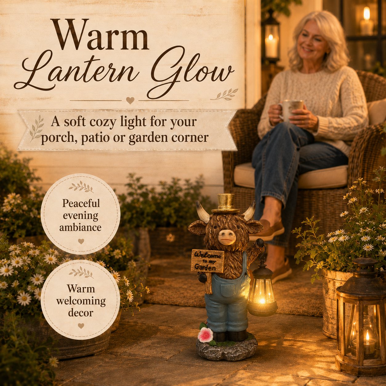 🔥HOT SALE 49% OFF🐮Handcrafted Highland Cow Solar Garden Lantern Statue – Cozy Farmhouse Outdoor Decor