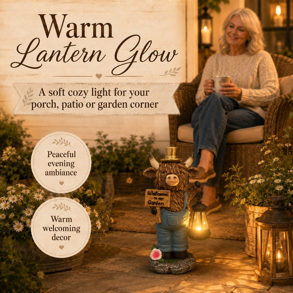 🔥HOT SALE 49% OFF🐮Handcrafted Highland Cow Solar Garden Lantern Statue – Cozy Farmhouse Outdoor Decor