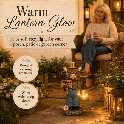 🔥HOT SALE 49% OFF🐮Handcrafted Highland Cow Solar Garden Lantern Statue – Cozy Farmhouse Outdoor Decor