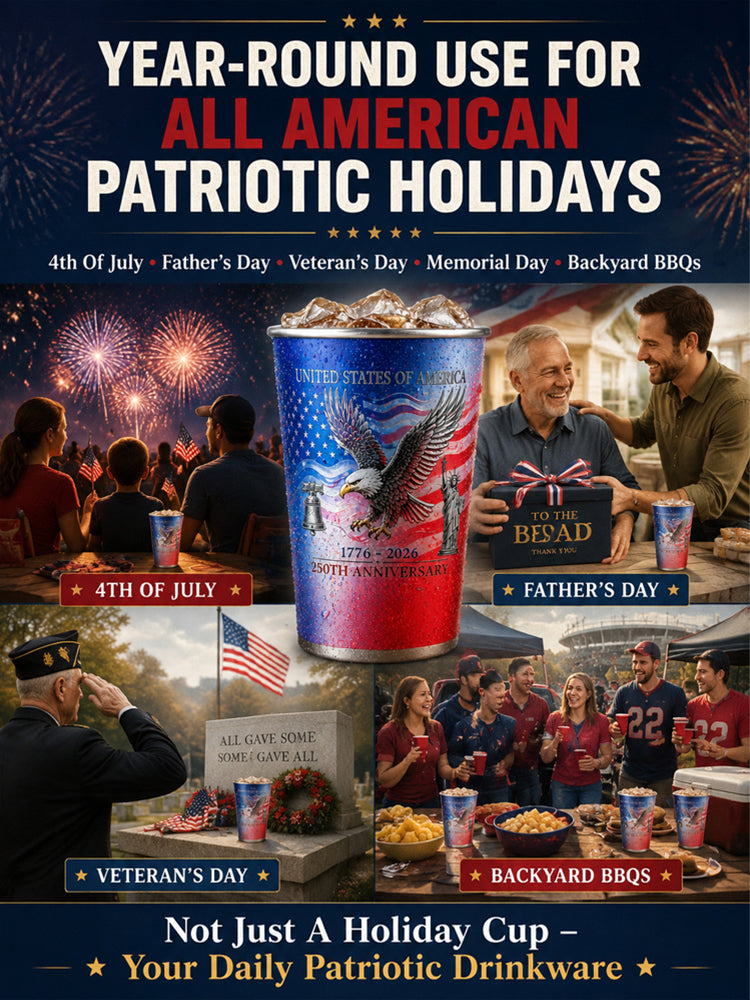 🥂 Toast to the 250th anniversary of our nation! Pour your chilled beverage, and watch the Star-Spangled Banner 🇺🇸 appear vividly on the cup surface.