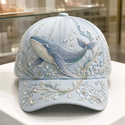 🌊 3D Ocean Creatures Embroidery Cap | Pearl & Crystal Adjustable Hat for Beach, Travel & Everyday Wear