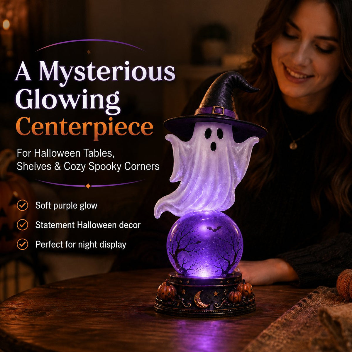 🎃Halloween Raven Crystal Ball Lighted Decor👻