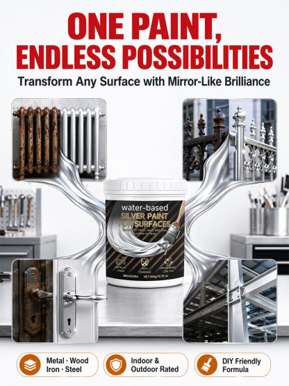 [Silver paint identical to that used by the shipyard] ✨ Water-Based Metallic Silver Paint | One-Coat Rust Eradicator & Mirror Finish | Low VOC & Safe Indoors 🛡️
