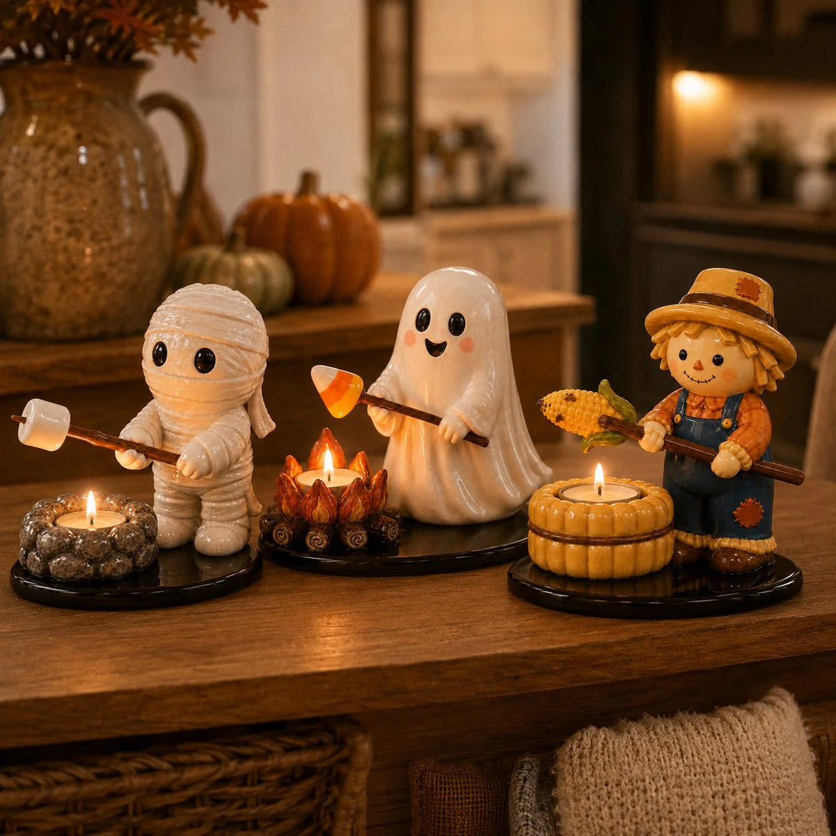 🔥LAST DAY 51% OFF🍂👻Halloween Campfire Tealight Holder ✨– Cozy Spooky Tabletop Décor