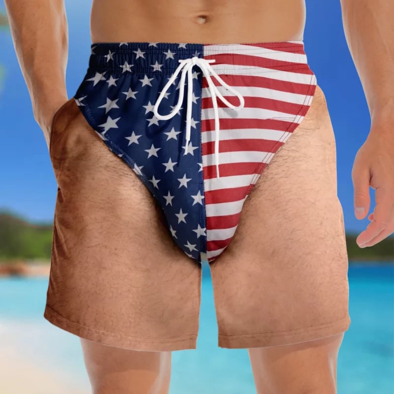 Custom Funny Patriotic Men Swim Trunks - Personalized Summer Vacation And Travel Gifts For Men - Freedom And Chill