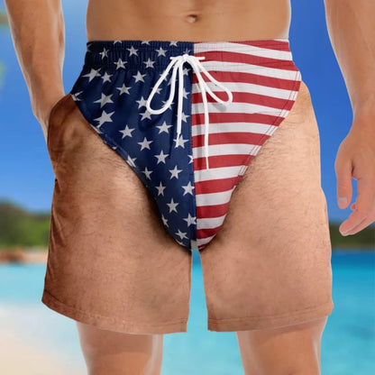 Custom Funny Patriotic Men Swim Trunks - Personalized Summer Vacation And Travel Gifts For Men - Freedom And Chill