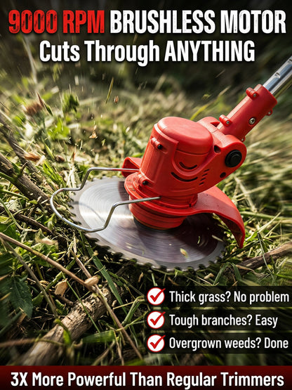 🌿 Lightweight Cordless Grass Trimmer Quiet 9000 RPM Powerful Long Battery Life Foldable Easy Storage