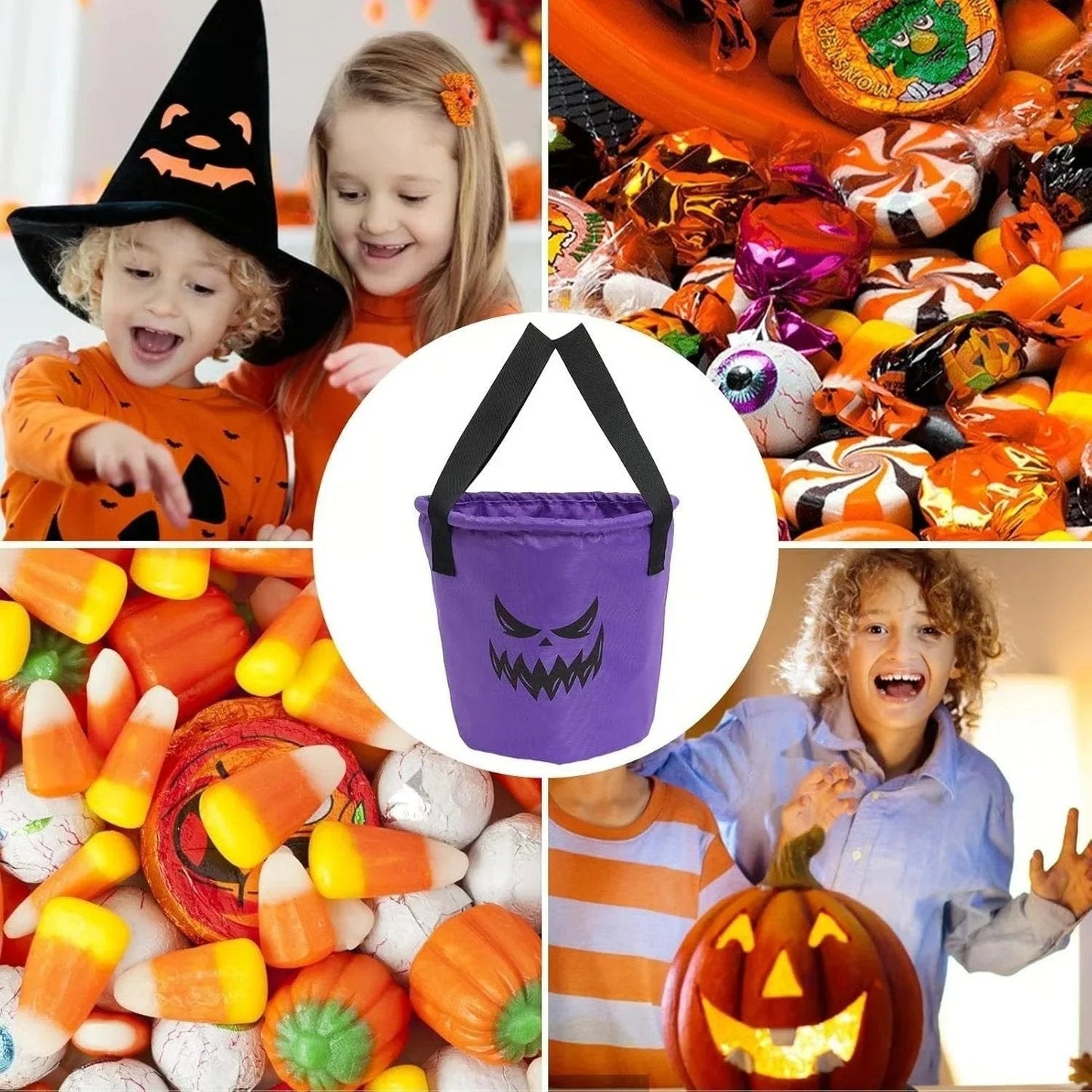 👻 Glow-in-the-Dark Halloween LED Candy Basket  Bags🎃5 Pack Pumpkin Trick or Treat Bags with Glow Lights for Kids, Parties & Halloween Decorations