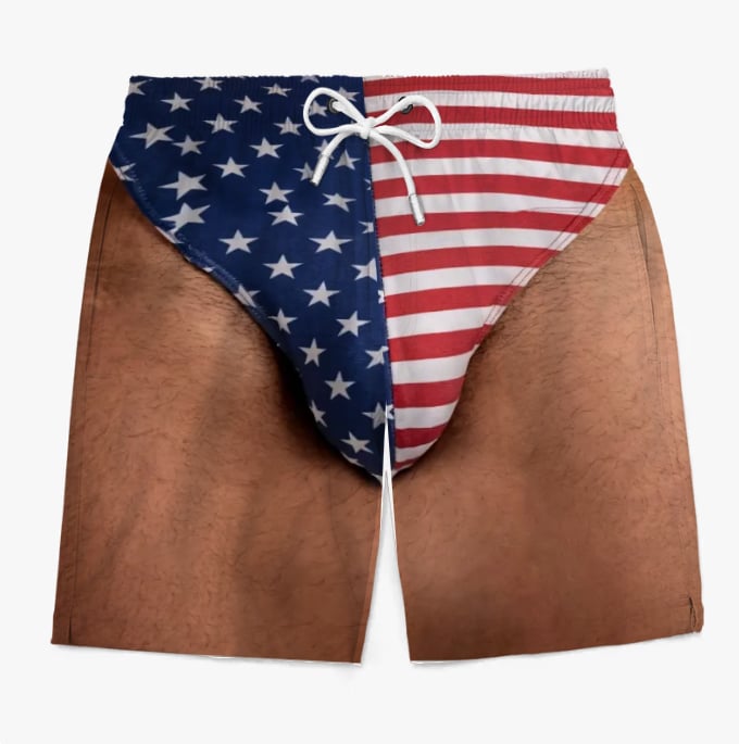 Custom Funny Patriotic Men Swim Trunks - Personalized Summer Vacation And Travel Gifts For Men - Freedom And Chill