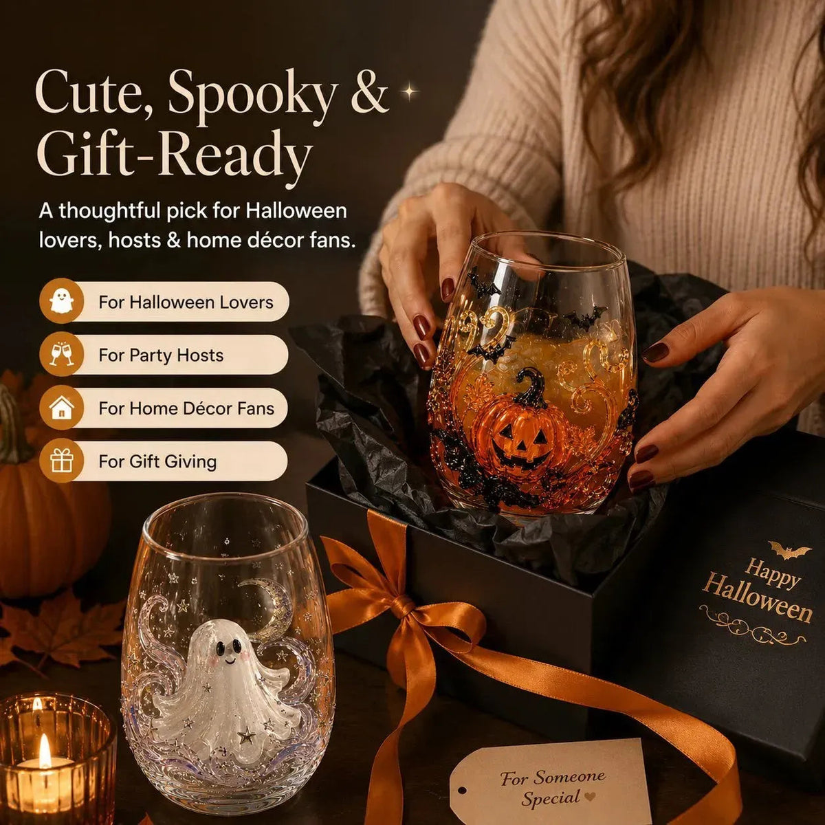 🔥 LAST DAY-60% OFF | 🎃 8-Piece 3D Sculpted Halloween Glass Set - Perfect for parties and cozy autumn bars