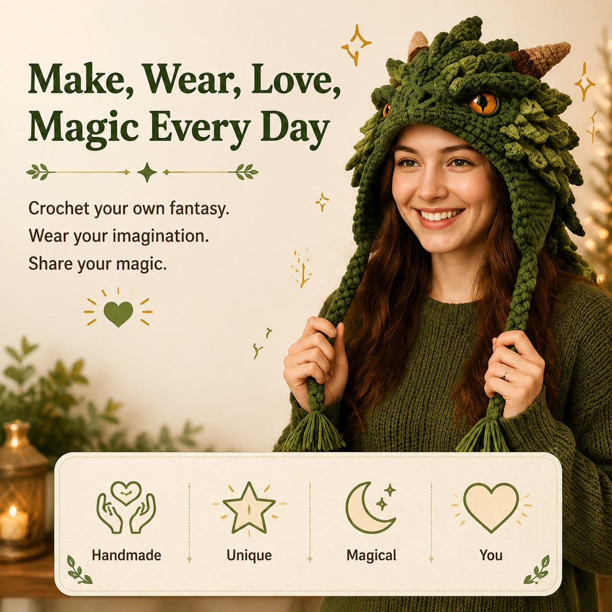 🔥LAST DAY 50% OFF - 🧵 Fantasy Hood Hat DIY Crochet Kit – Create Your Own Magical Wearable Character Hat