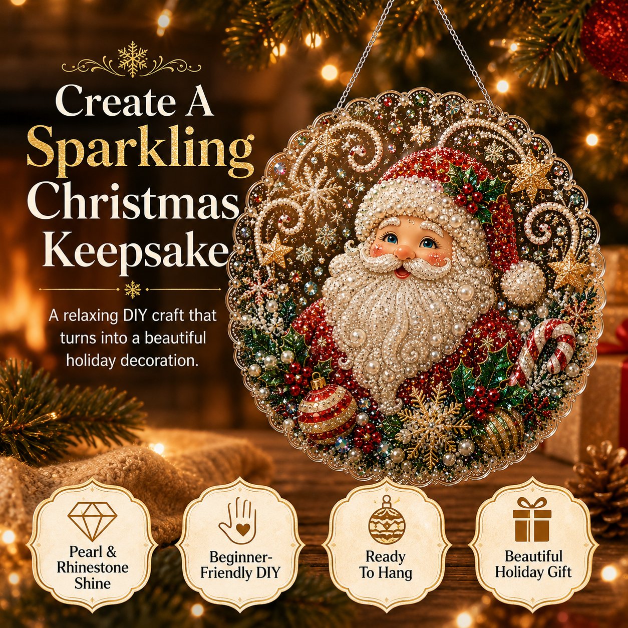 🎄 LIMITED TIME！！ 49% OFF – ✨ Christmas Pearl Diamond Art Hanging Ornament Kit | Luxury Flocked Canvas with Scratch-Resistant Non-Fading Pearl Beads DIY Handmade Holiday Hanging Decor 🎅💎