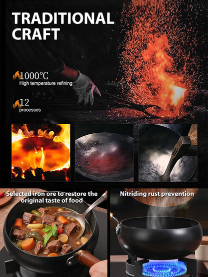 🥘 Authentic Handmade Pure Iron Pan | PFOA-Free | All Stoves Compatible | Physical Non-Stick | Boost Iron Levels ✨
